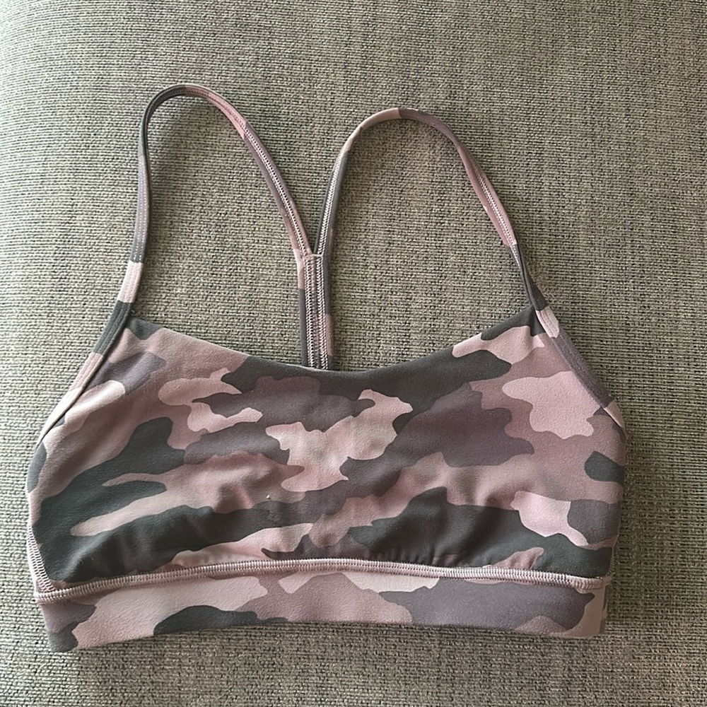 Lululemon Flow Y Bra Nulu Light Support workout bra. Purple army camo